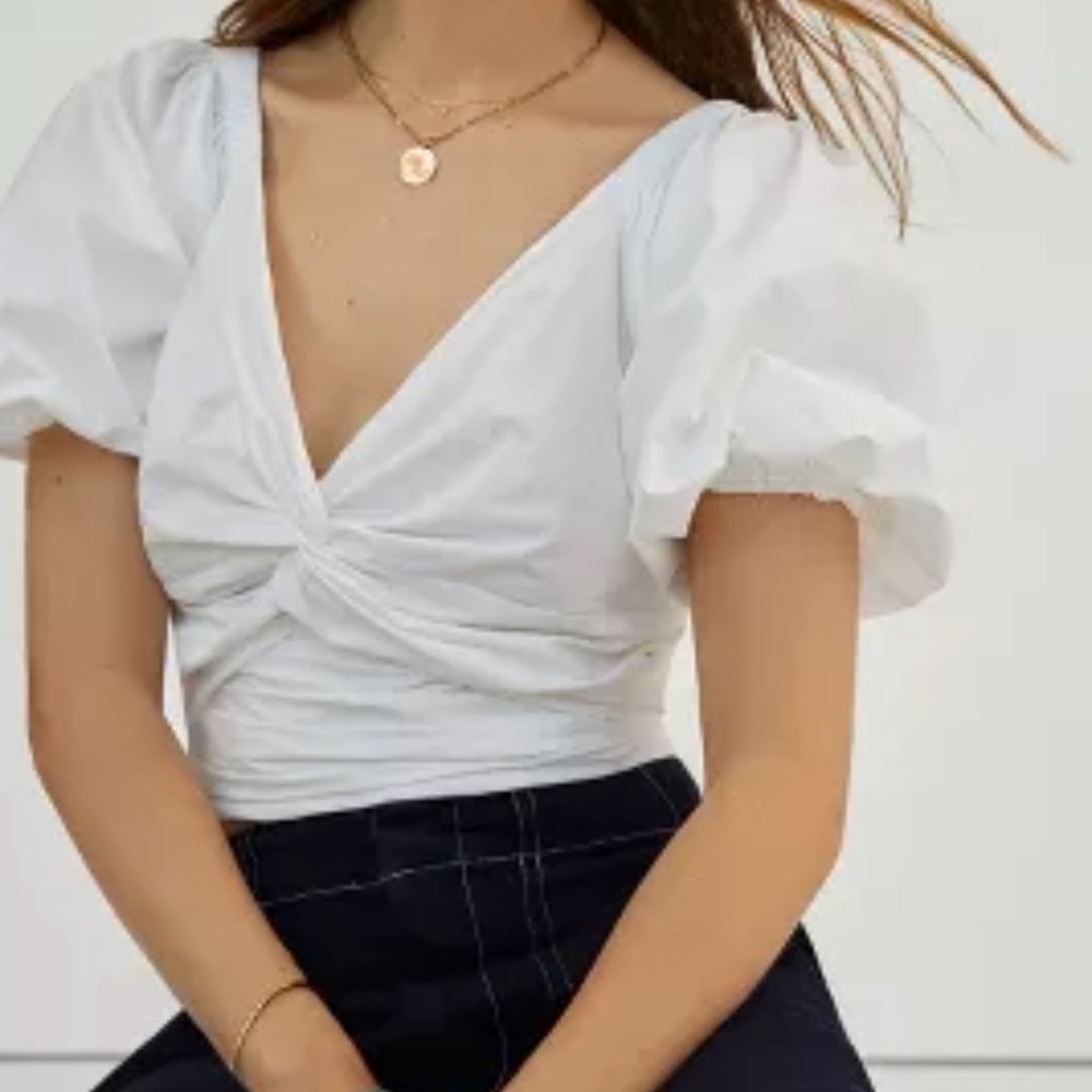 NWT white Anthropologie x mare mare Shelley Cropped Blouse, size medium